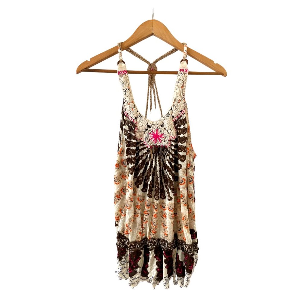 FREE PEOPLE OPEN BACK TUNIC SWIM COVER BOHEMIAN PRINT SIZE S